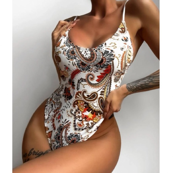 Other - Boho Paisley Floral Print One Piece Monokini Swimsuit
